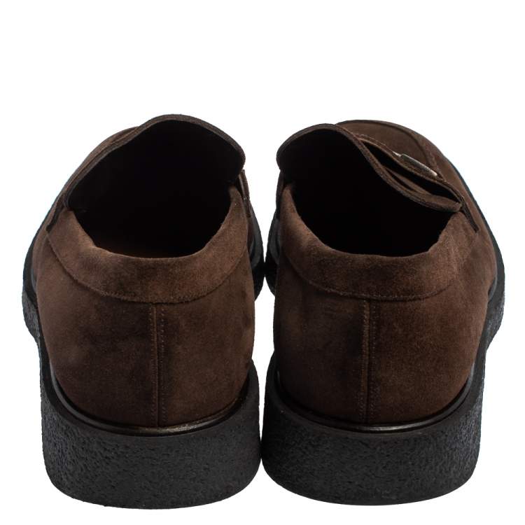 Pre Owned Gucci Vintage Brown Suede Horsebit Slip On Loafers Size 44.5