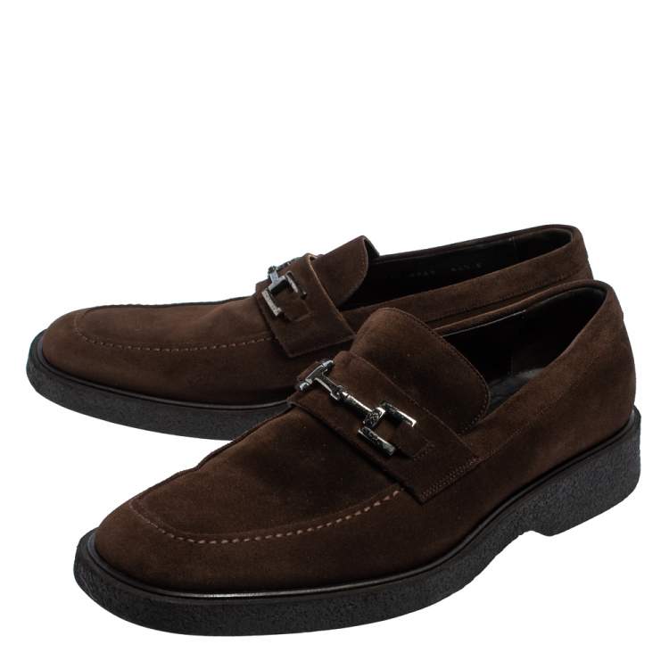 Pre Owned Gucci Vintage Brown Suede Horsebit Slip On Loafers Size 44.5