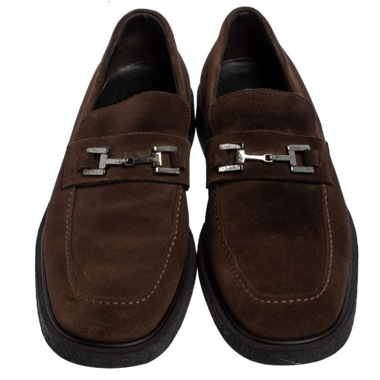 Pre Owned Gucci Vintage Brown Suede Horsebit Slip On Loafers Size 44.5