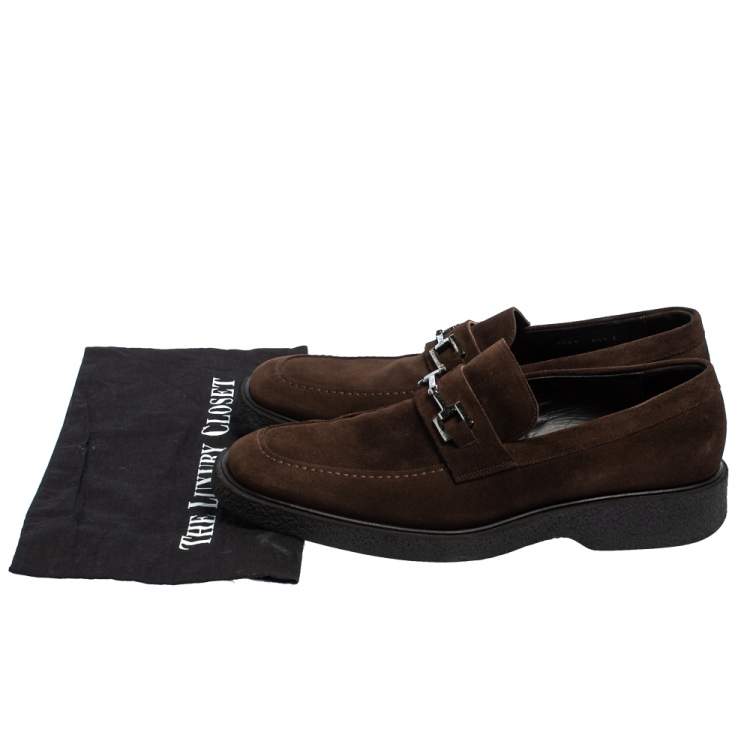 Pre Owned Gucci Vintage Brown Suede Horsebit Slip On Loafers Size 44.5