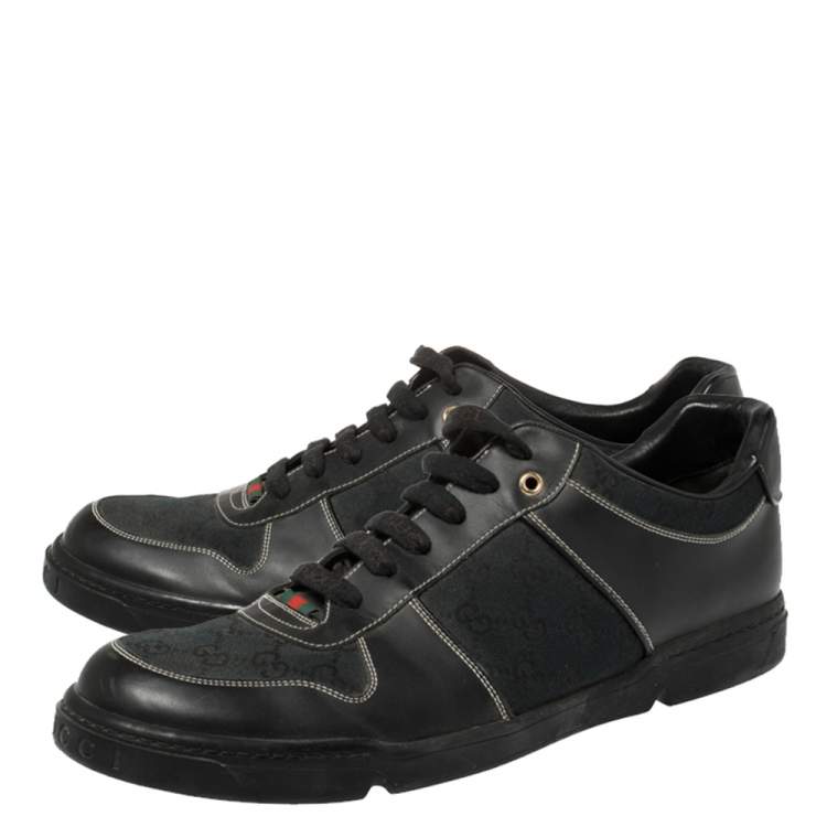 Pre Owned Gucci Black GG Canvas and Leather Low Top Sneakers Size 46.5