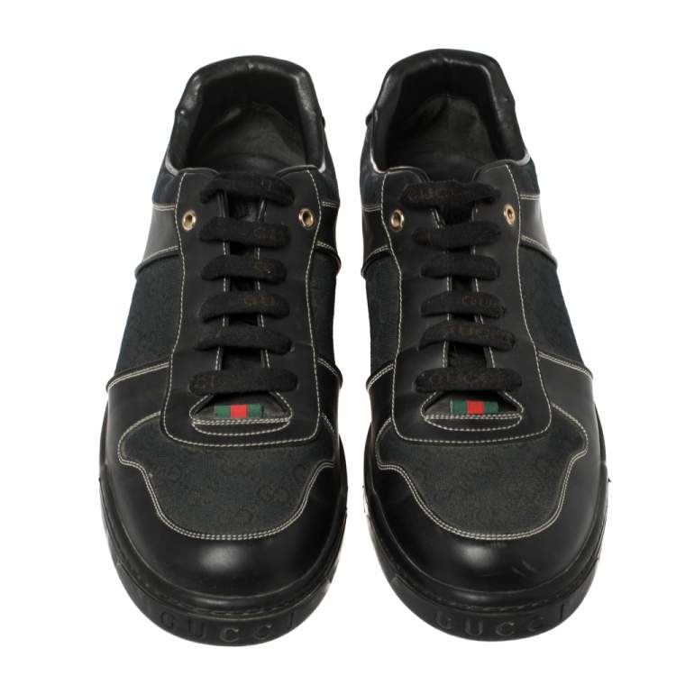 Pre Owned Gucci Black GG Canvas and Leather Low Top Sneakers Size 46.5