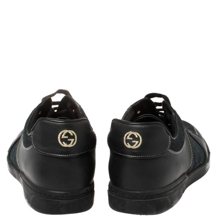 Pre Owned Gucci Black GG Canvas and Leather Low Top Sneakers Size 46.5