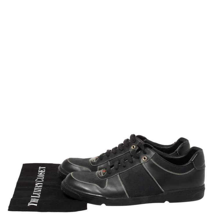 Pre Owned Gucci Black GG Canvas and Leather Low Top Sneakers Size 46.5