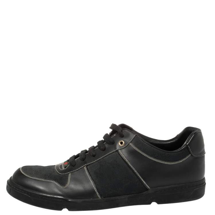 Pre Owned Gucci Black GG Canvas and Leather Low Top Sneakers Size 46.5
