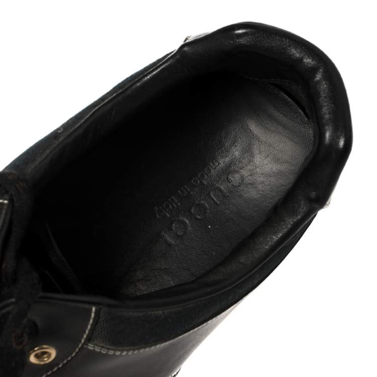 Pre Owned Gucci Black GG Canvas and Leather Low Top Sneakers Size 46.5