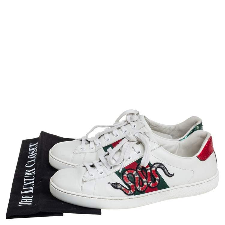 Pre Owned Gucci White Leather Snake Sneakers Size 39.5