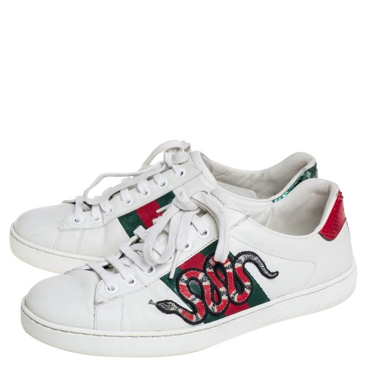 Pre Owned Gucci White Leather Snake Sneakers Size 39.5