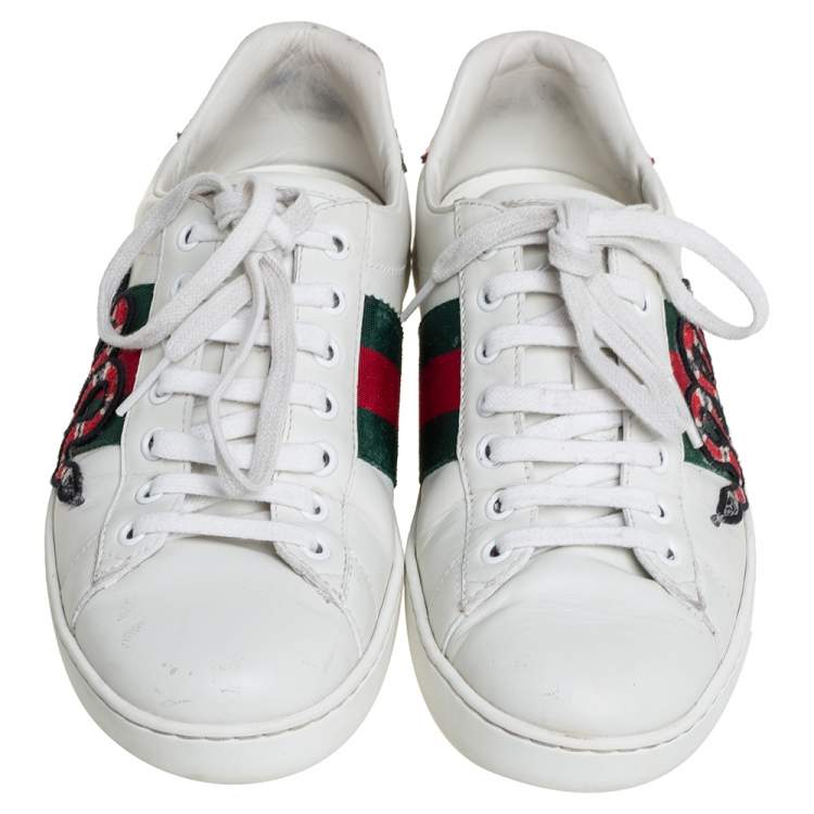 Pre Owned Gucci White Leather Snake Sneakers Size 39.5