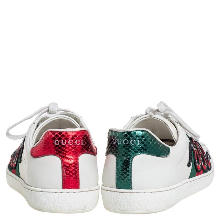 Pre Owned Gucci White Leather Snake Sneakers Size 39.5