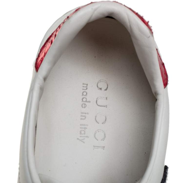 Pre Owned Gucci White Leather Snake Sneakers Size 39.5