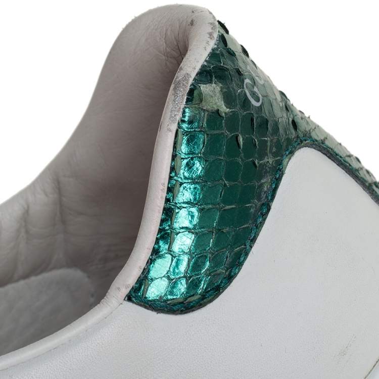Pre Owned Gucci White Leather Snake Sneakers Size 39.5