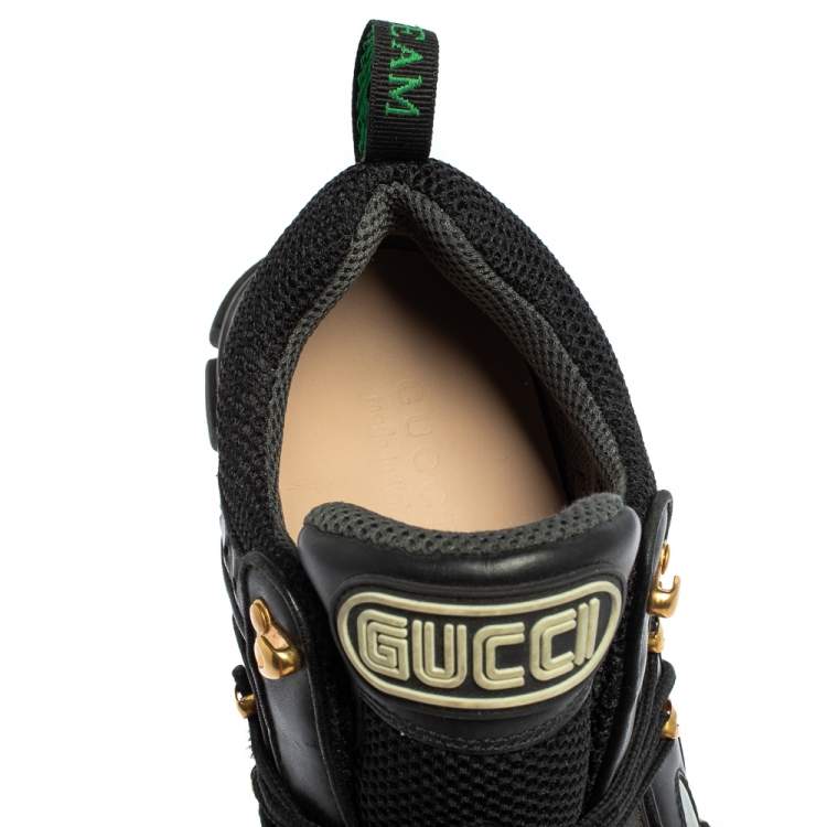 Pre Owned Gucci Black Mesh And Leather Flashtrek Low Top Sneakers Size 42.5