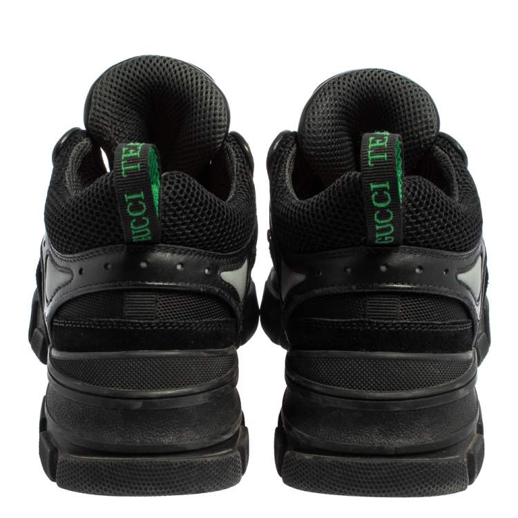 Pre Owned Gucci Black Mesh And Leather Flashtrek Low Top Sneakers Size 42.5