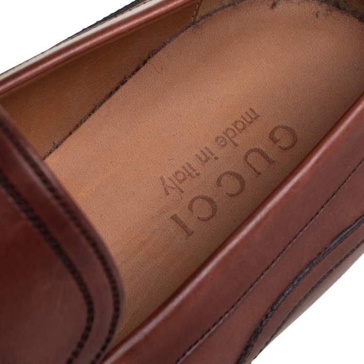 Pre Owned Gucci Brown  Leather Horsebit Detail Slip On Loafers Size 44