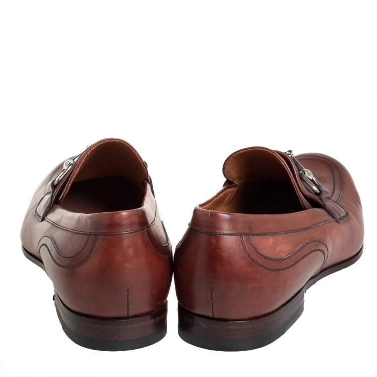 Pre Owned Gucci Brown  Leather Horsebit Detail Slip On Loafers Size 44
