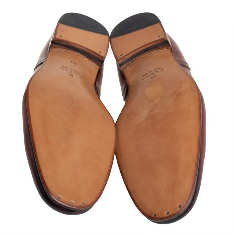 Pre Owned Gucci Brown  Leather Horsebit Detail Slip On Loafers Size 44