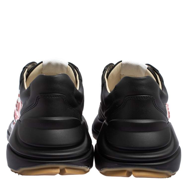 Pre Owned Gucci Black Leather Rhyton Logo Low Top Sneakers Size 39.5