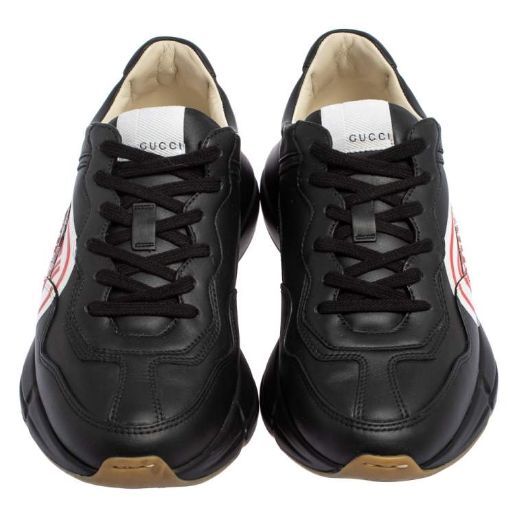 Pre Owned Gucci Black Leather Rhyton Logo Low Top Sneakers Size 39.5