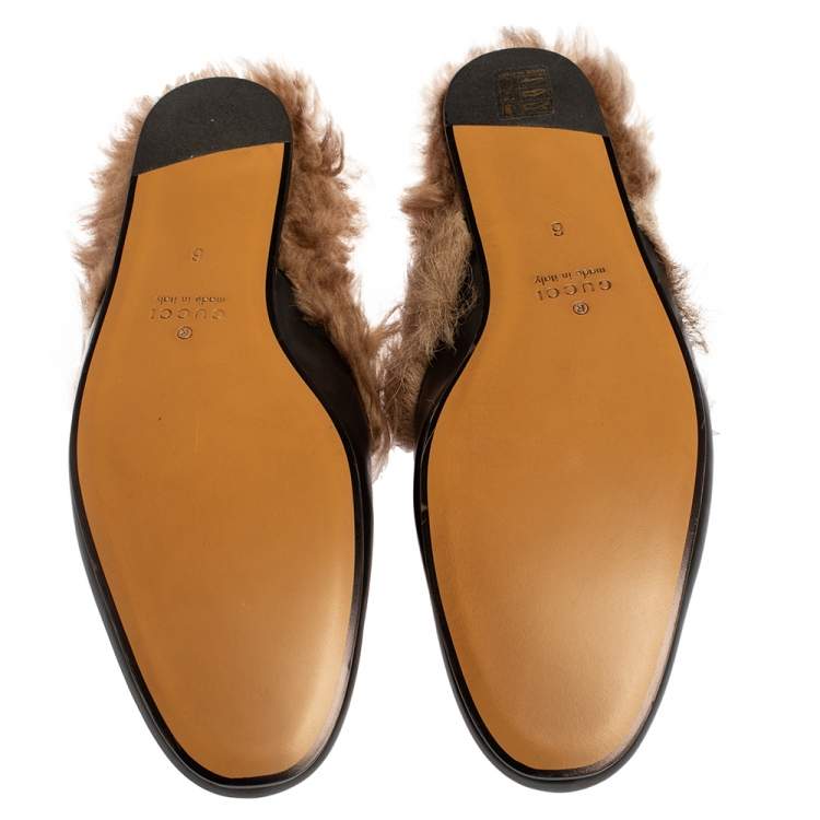 Pre Owned Gucci Black Tiger Embroidered Leather And Fur Princetown Horsebit Mules Size 40