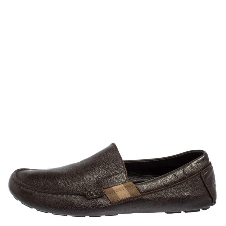 Pre Owned Gucci Dark Brown Leather Slip On Loafers Size 43.5