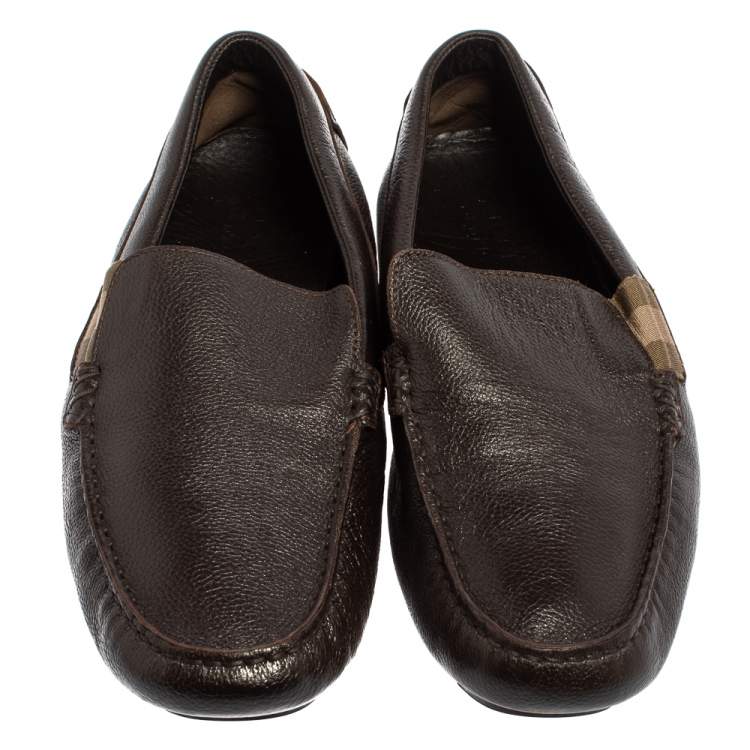 Pre Owned Gucci Dark Brown Leather Slip On Loafers Size 43.5