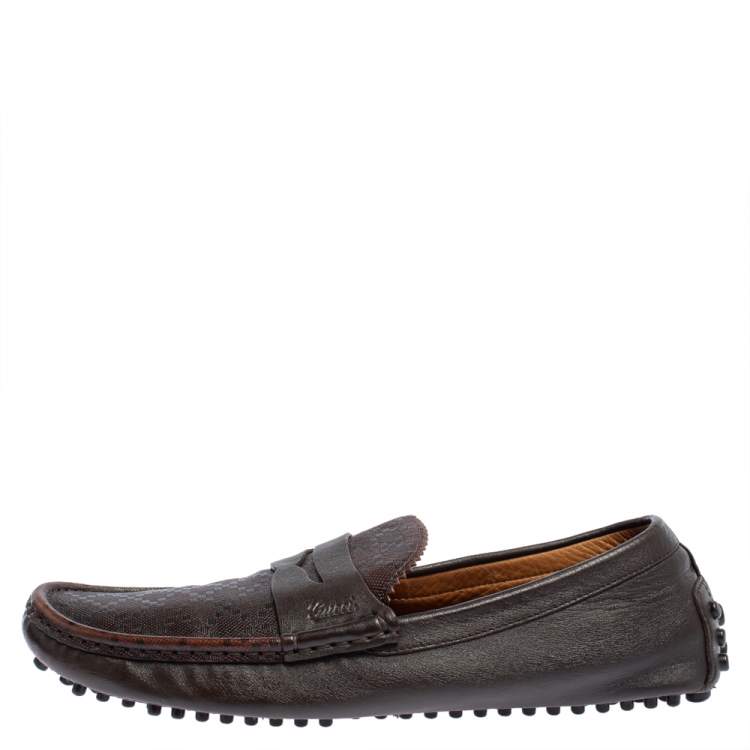 Pre Owned Gucci Brown Diamante Leather Penny Loafers Size 42