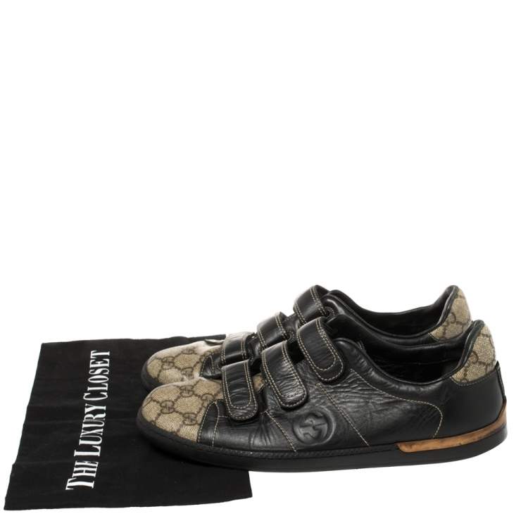 Pre Owned Gucci Beige/Black GG Supreme Canvas And Leather Velcro Sneakers Size 40