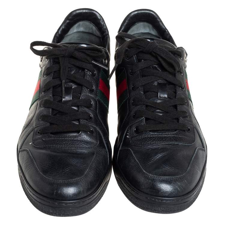 Pre Owned Gucci Black Leather Web Detail Low Top Sneakers Size 45