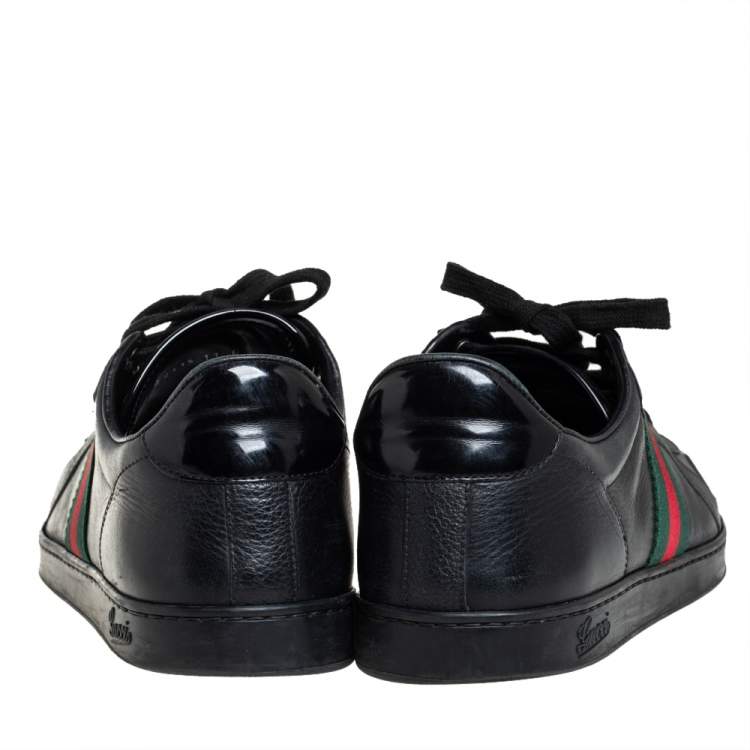 Pre Owned Gucci Black Leather Web Detail Low Top Sneakers Size 45