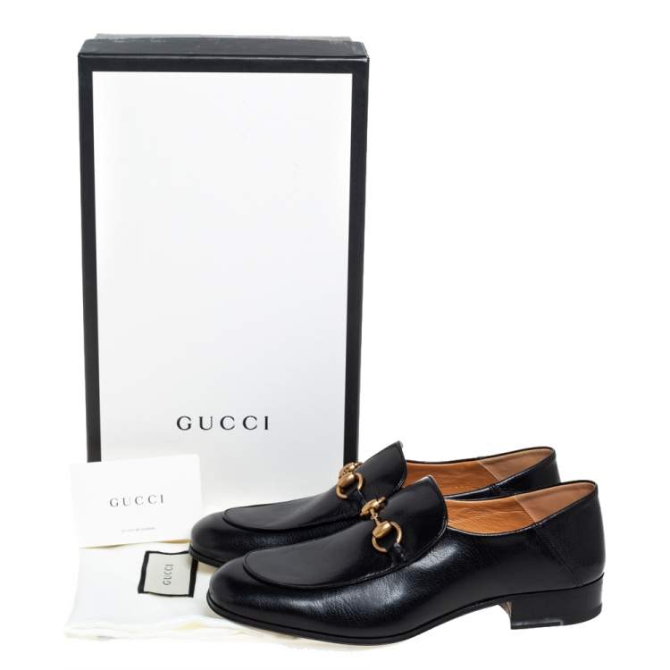Pre Owned Gucci Black Leather Quentin Horsebit Slip On Loafers Size 41