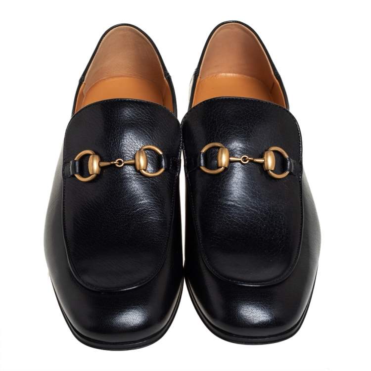 Pre Owned Gucci Black Leather Quentin Horsebit Slip On Loafers Size 41