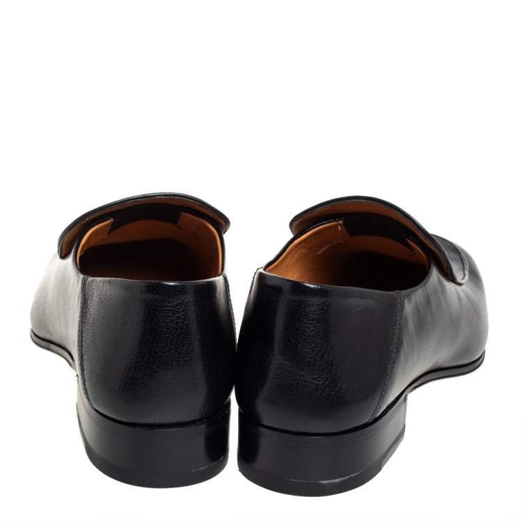 Pre Owned Gucci Black Leather Quentin Horsebit Slip On Loafers Size 41