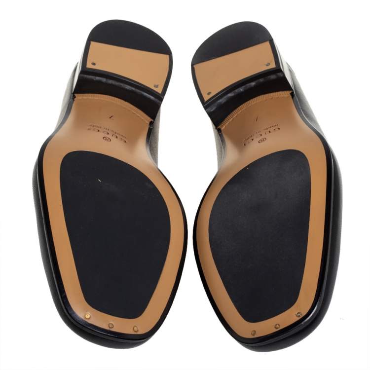 Pre Owned Gucci Black Leather Quentin Horsebit Slip On Loafers Size 41