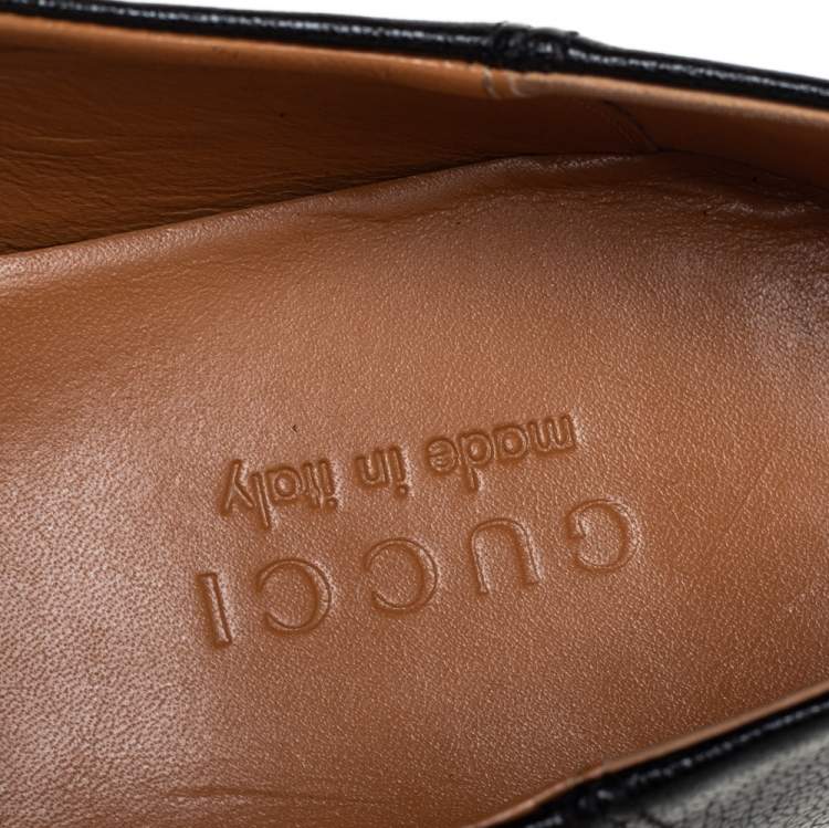 Pre Owned Gucci Black Leather Quentin Horsebit Slip On Loafers Size 41