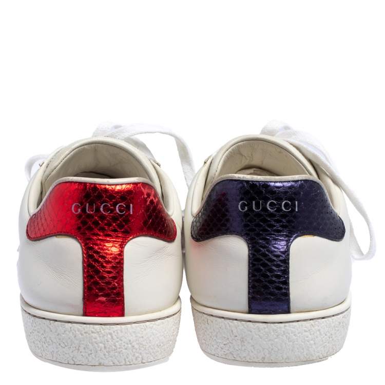 Pre Owned Gucci White Leather Web Ace Low Top Sneakers Size 44