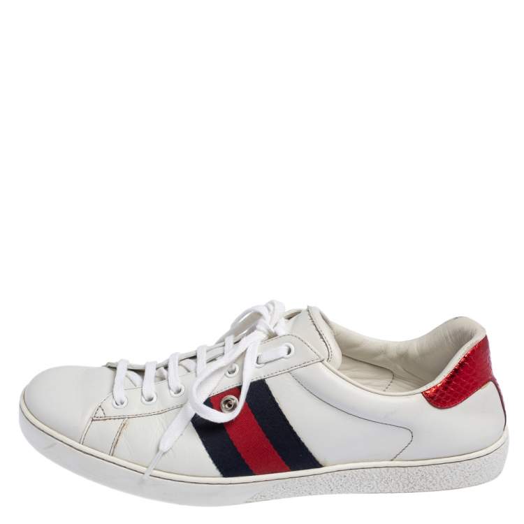 Pre Owned Gucci White Leather Web Ace Low Top Sneakers Size 44