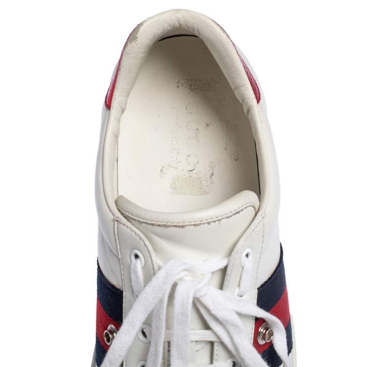 Pre Owned Gucci White Leather Web Ace Low Top Sneakers Size 44