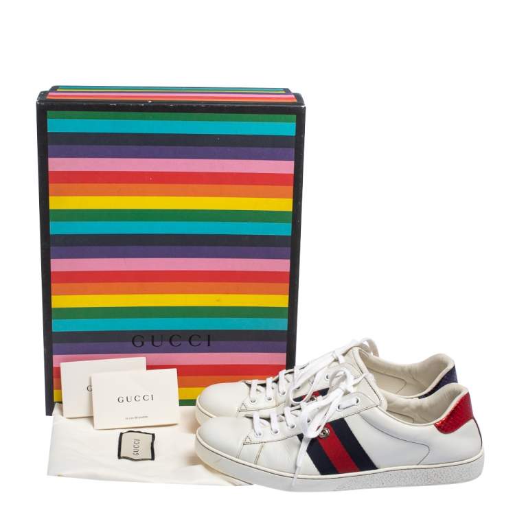 Pre Owned Gucci White Leather Web Ace Low Top Sneakers Size 44