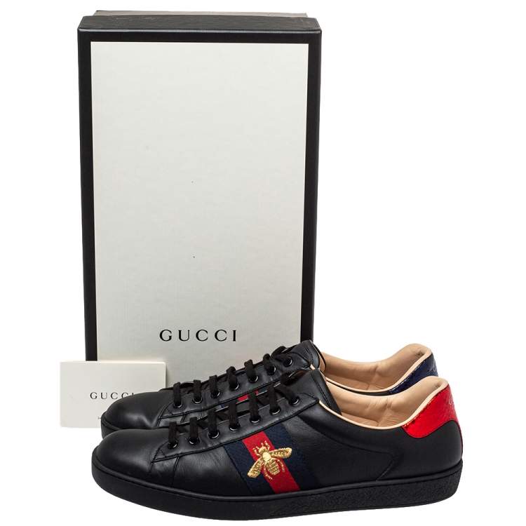 Pre Owned Gucci Black Leather Ace Web Low Top Sneakers Size 44