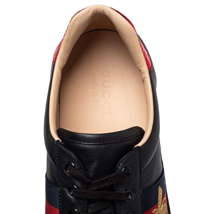 Pre Owned Gucci Black Leather Ace Web Low Top Sneakers Size 44