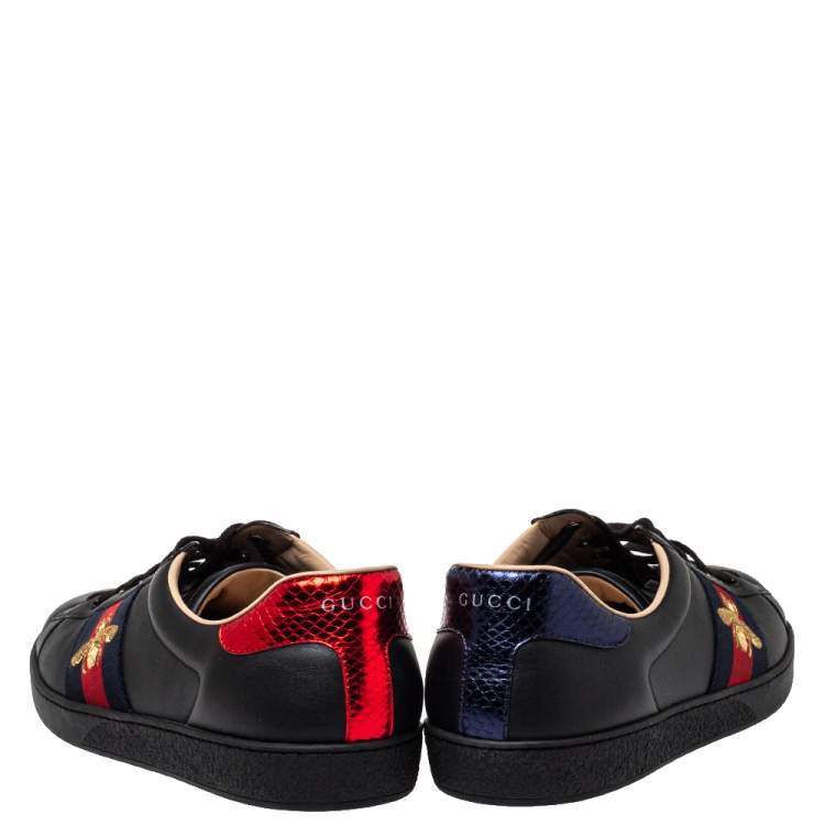 Pre Owned Gucci Black Leather Ace Web Low Top Sneakers Size 44