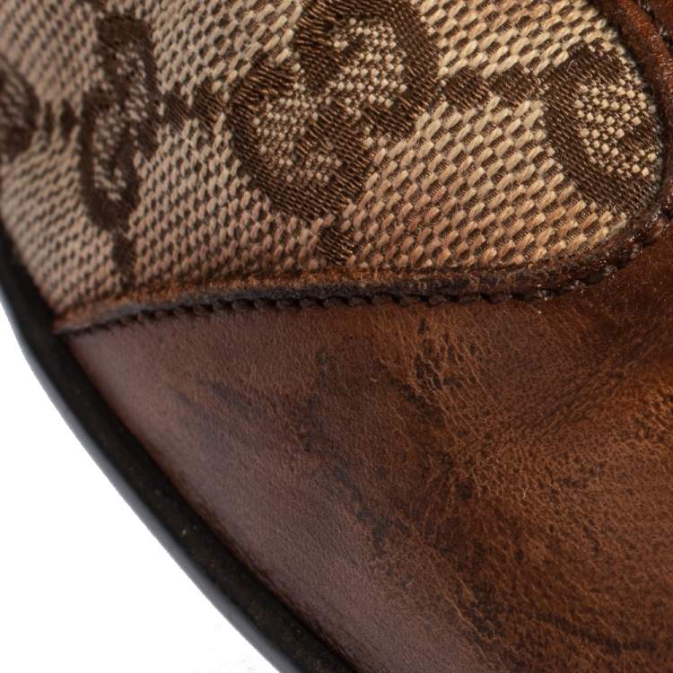 Pre Owned Gucci Brown/Beige GG Canvas And Leather Velcro Sneakers Size 43.5