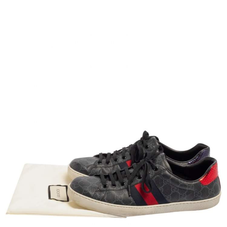 Pre Owned Gucci Grey GG Supreme Canvas Ace Low Top Sneakers Size 44.5