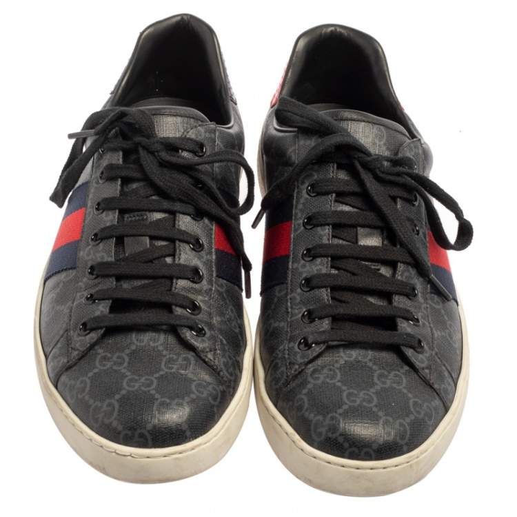 Pre Owned Gucci Grey GG Supreme Canvas Ace Low Top Sneakers Size 44.5