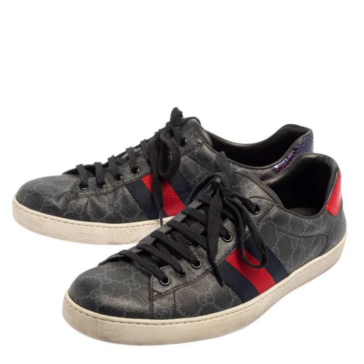 Pre Owned Gucci Grey GG Supreme Canvas Ace Low Top Sneakers Size 44.5
