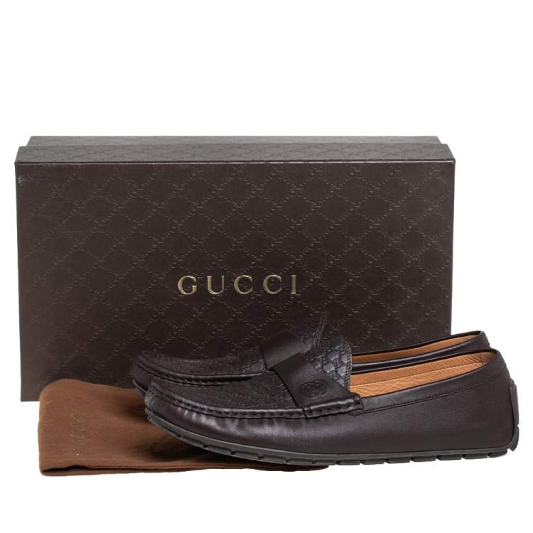 Pre Owned Gucci Brown Guccissima Leather GG Loafers Size 44