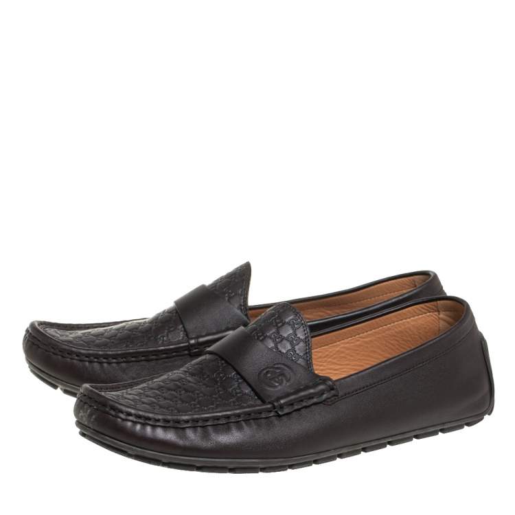 Pre Owned Gucci Brown Guccissima Leather GG Loafers Size 44