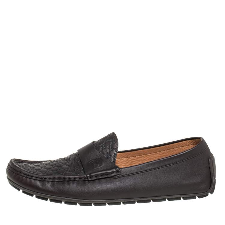 Pre Owned Gucci Brown Guccissima Leather GG Loafers Size 44