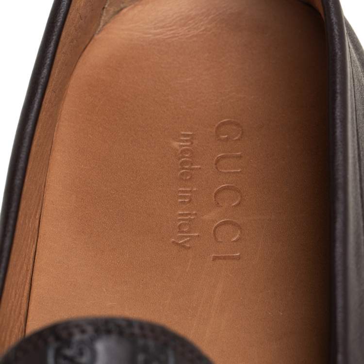 Pre Owned Gucci Brown Guccissima Leather GG Loafers Size 44